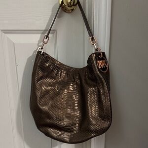 Michael Kors Metallic Snake-Embossed Hobo Bag